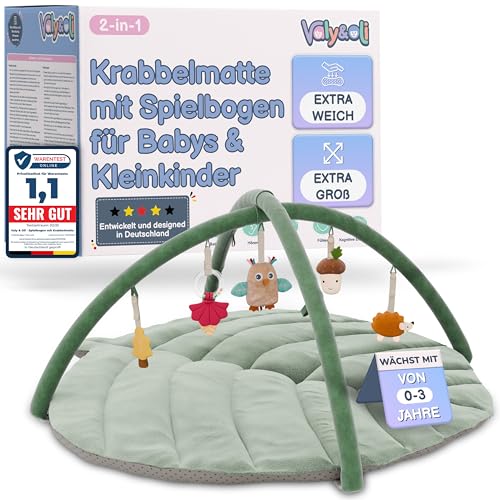 Valy&Oli® Spielbogen Baby XXL - Extra Weiche Spieldecke Baby inkl. 5 Höhenverstellbaren Sensorischen Spielzeugen - Spielebogen Babies zur Motorik & Sinnesförderung, Baby Play Mat & Baby Gym