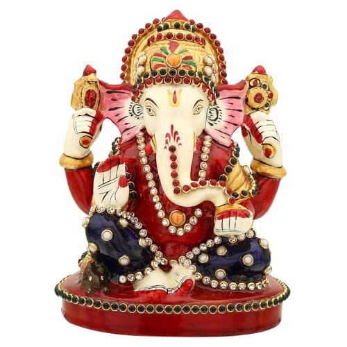 HYCOT+ Hinduistische Ganesha-Statue mit rundem Sockel, sitzender Lord Ganesha, indisches Dekor, Heimbüro, Tempel, Mandir-Puja-Artikel, Diwali-Geschenk, Murti Ganpati Idol, Büro, Schreibtisch, Pooja