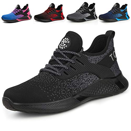 AONETIGER Sicherheitsschuhe Herren Damen Leicht Arbeitsschuhe Stahlkappe Sportlich Schutzschuhe Atmungsaktiv rutschfest Schuhe Sneaker(Größe 43,Schwarz)