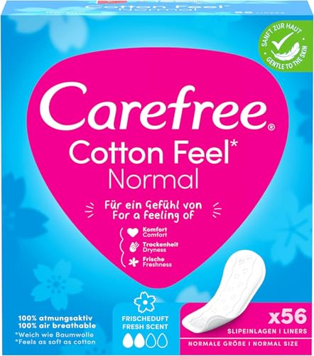 Carefree Slipeinlagen Cotton Feel Normal mit Frischeduft, 100% atmungsaktiv, verleihen ein Gefühl von Komfort, Trockenheit und Frische, Größe Normal, (56 Stück)