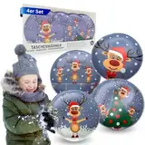 Lüttenburg 4er Set Taschenwärmer für Kinder Rentier Rudolph - Wiederverwendbare Handwärmer rund Geschenk für Weihnachten - weihnachtliche Taschenheizkissen ca. 9x9 cm - Adventskalender Befüllung