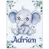 Personalisierte Babydecke mit Namen oder Wunschtext Kuscheldecke Flauschige Personalisierte Baby Geschenke Geburt Kinderdecke Namensdecke Tier Elefant Panda Besticktes Geschenk für Mädchen und Junge