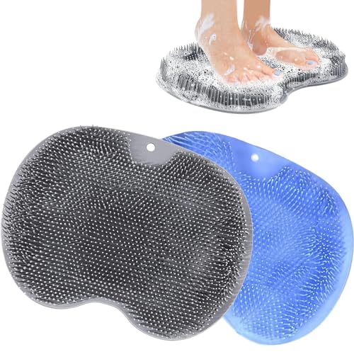 Fußbürste Fußwäscher Dusche Fußmassagegerät,Silikon Dusch Rückenschrubber,Massage Pad mit Rutschfesten Saugnäpfen für Fußpflege Entspannung,Erhöhung der Durchblutung,Peeling(Blue,Grey)