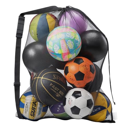 DoGeek Ballnetz für 10-14 Bälle Ball Netz Fussball Netz für Bälle Ballsack Fussball Balltasche Fussball Bälle Netz Aufbewahrung mit Rutschfestem Schultergurt (Taschenlos, 70x90cm)