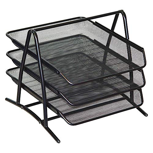 D.RECT 7610 Metall Ablagefächer Stapelbar - Büro Organizer Schreibtisch - Ablage Schreibtisch - 3 Schubfächer Briefablage Dokumentenablage A4 Organizer Mesh - Papierablage Schwarz Aktenablage