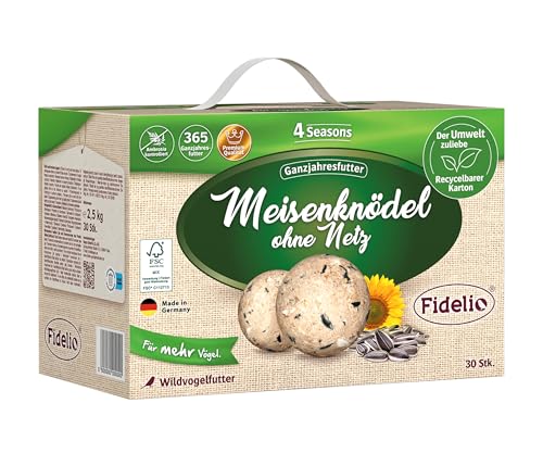 Fidelio Meisenknödel ohne Netz, ganzjähriges Wildvogelfutter proteinreich/energiereich, hochwertiges Vogelfutter für Wildvögel, 30 Stück im Karton aus FSC-zertifizierter Produktion, 2.5 kg