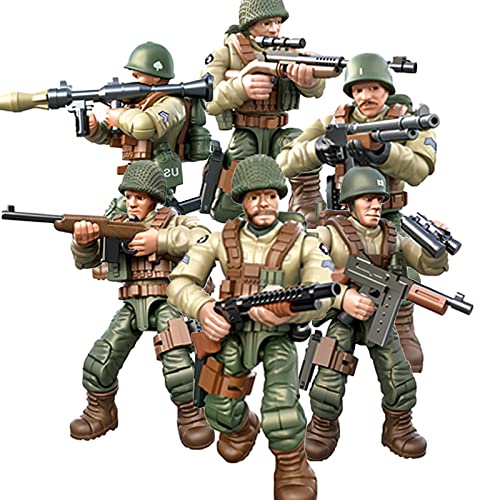 MEIEST Mini-Actionfiguren aus dem Zweiten Weltkrieg, Armee-Modell, Baustein-Spielzeug mit mehreren militärischen Waffen, Zubehör, Partygeschenk-Set für Kinder (US-Armee), 6 Stück