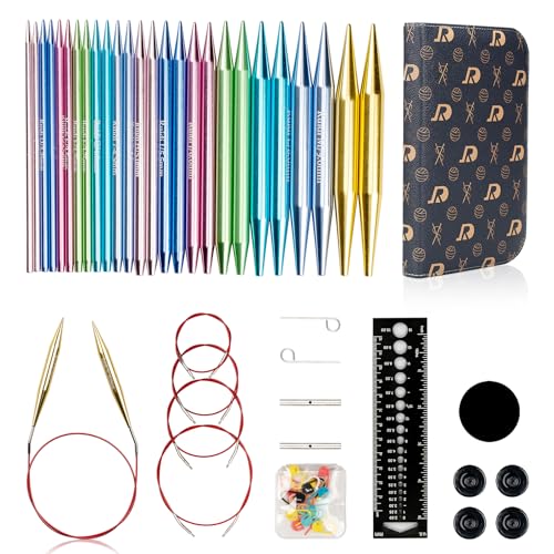 RUIDI Rundstricknadel-Set, Warmes & Leichtes Rundstricknadeln Set Austauschbar mit Etui & Zubehör, 13 Paare Rundstricknadeln (10cm) in Größen von 2,75 mm bis 10 mm (Aluminium)
