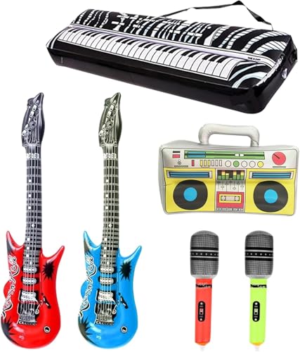 Aufblasbare Luftgitarren-Kollektion – 6-teiliges Party-Spielzeug-Set mit Gitarren, Mikrofonen & Klavier für ultimative Konzert-Atmosphäre, Aufblasbarer Ghetto-Blaster