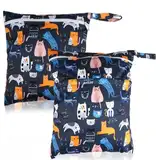 Maxmoc Wetbag Kindergarten, Nasstasche Windeltasche, 2 Stück Wasserdicht Nassbeutel, Wiederverwendbar Nasstasche Kindergarten mit Reißverschluss, für Kleinkind Schwimmen Gym Reisen (Style 6)