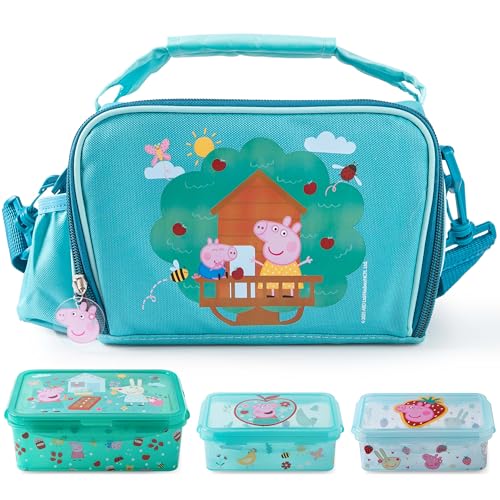 p:os Peppa Pig Kühltasche Klein Kinder 1,7 L - Mini-Kühlbox inkl. 3x Brotdose - Perfekt für Unterwegs, Strand, Kindergarten oder Schule, Grün