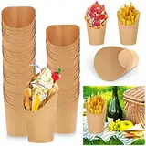 DURANTEY 60 Stück Kraftpapier Becher Multifunktion Pommeshalter Schwarzer Pommes Pommesbox mit SchräGem Mund Snack-Container Kraftpapier Kuchen Pommeshalter Papier für Waffel Eis Bubble Waffeln Tüten