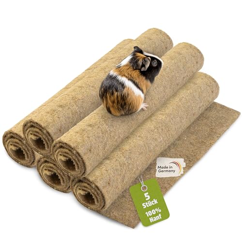 napfpower Hanfmatten für Nager (5 STK.) - Größe 100 cm x 50 cm, 5 mm Dicker Nagerteppich aus 100% Hanf - Nagermatten für Kaninchen, Hasen, Hamster - biologisch abbaubare Hanfmatte (5er Set)