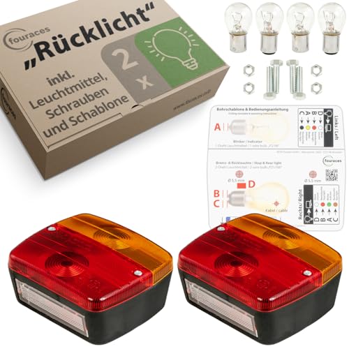 fouraces Anhänger Rückleuchten - 2 Set, mit Schaltplan und Kennzeichen Beleuchtung, Rückleuchte, Rücklicht, Zubehör, Licht, Lampen für PKW, Auto - Rücklichter, Anhängerlicht