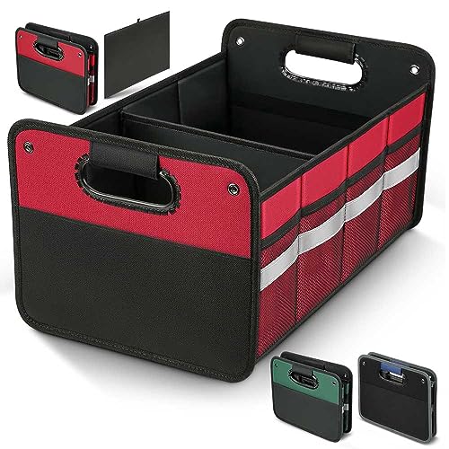 WINHUNT Kofferraum-Organizer, Auto-Aufbewahrung und Organizer, verstärkte Griffe, 50 l wasserdichtes Polyester, Autozubehör, Organizer für Auto, SUV, Limousine, LKW, Minivan (Rot)