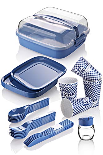 BEFA Picknick Set 6 Personen | BPA Frei | Camping Geschirr Set Gabel, Messer, Löffel, Teller, Becher | Picknickkorb | Picknicktasche