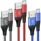 USB C Kabel 3 Pack 1.8M Ladekabel USB C Schnellladekabel QC 3.0 USB Typ C Kabel Kompatibel Samsung Galaxy S23 S22 S21 S20,Note 10/9/8, iPhone 16, iPhone 15/15 Pro,Huawei,HTC,LG,Sony Xperia, Moto