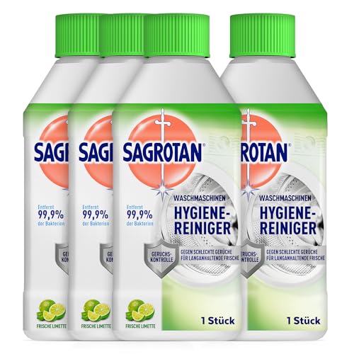 Sagrotan Waschmaschinen Hygiene-Reiniger Frische Limette – Maschinenreiniger für eine hygienische Waschmaschine – 4 x 250 ml