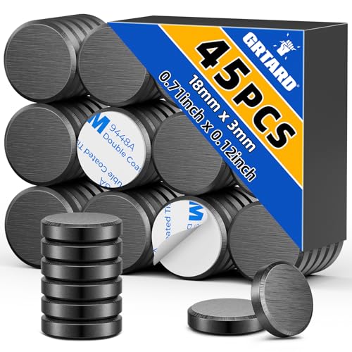 Grtard 45er-Pack Keramikmagnete zum Basteln, kleine runde Scheibenmagnete mit selbstklebender Rückseite, flache runde Ferrit-Industriemagnete zum Basteln, Heimwerken, Wissenschaft, Hobbys, Projekte
