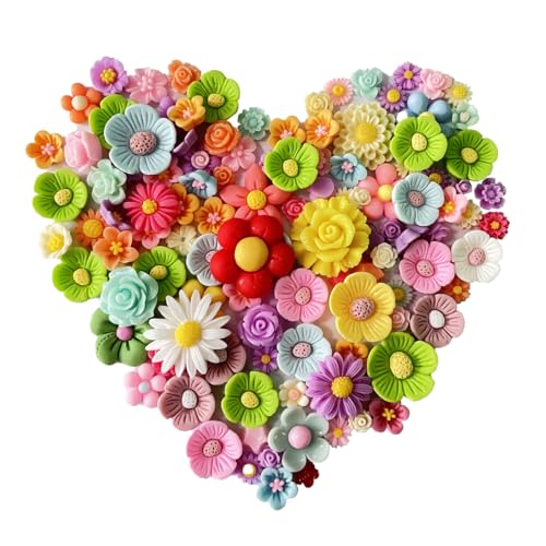 Asaisimg 120 Stück flache Rückseite DIY Harz Blume Charms Gänseblümchen Sonnenblume Rose Blume Perle Mini Harz Blume Charm Cabochons gemischte Farbe Blume Harz Schleim Charms für DIY Handwerk