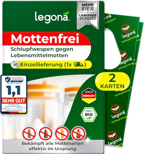 Legona® Schlupfwespen gegen Lebensmittelmotten | 2 Karten à 1 Lieferung | Effektive Bekämpfung von Lebensmittel Motten | Alternativer Mottenschutz zu Mottenfalle Lebensmittel, Mottenspray
