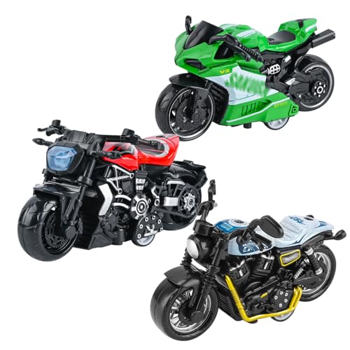 SIEBOLD 3 Stück Motorrad Spielzeug für Kinder,Simulation Motorrad Modell,Pull Back Motorrad Spielzeug,für Kinder Lntellektuelles Spielzeug Weihnachten GeburtstagParty Geschenke （3 Colors）