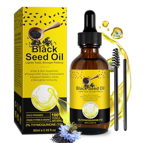 KLLALO Bio Schwarzkümmelöl 60ml - Glasflasche + Pipette + Pinsel, Nigella Sativa Schwarzkümmelöl gegen Haarausfall, Schwarzkümmelöl für Akne und Mitesser - Black Cumin Seed Oil