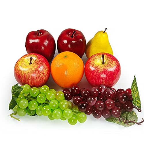 Künstliche Früchte-Pack,gefälschte Mischungsfrüchte für Wohnkultur,Simulations-Obst-Set,Party-Weihnachtsdekoration,Faux-Obst-Modell für Fotoshooting,künstliche Apfel-Birnen Trauben(6Arten,8Stück)