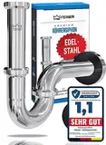 FEINER® - Premium Universal Siphon für Waschbecken Edelstahl, Abflussrohr Tauchrohr 2-12cm höhenverstellbar, Waschbecken Ablaufgarnitur 1 1/4“ Chrom, GRATIS Dichtungsset, Montage-Video.