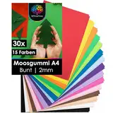 OfficeTree 30x Bögen Moosgummi 2mm - 15 Farben - Moosgummi Platten A4 nicht selbstklebend - Schaumgummi Basteln - Schaumstoff zum Basteln - Moosgummi A4 für DIY Bastelarbeiten