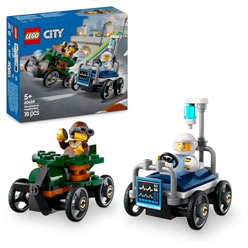 LEGO City Flugzeug vs. Krankenhausbett Rennwagen Set - Seifenkisten Spielzeug für Jungen und Mädchen ab 5 Jahren - Bauset mit 2 Minifiguren - Geschenk zum Geburtstag & für die Feiertage 60459