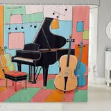 Loussiesd Musik Duschvorhang 180x200cm Musikinstrument Duschvorhang Textil Violine Klavier Musik Thema Duschvorhang Textil Aquarell Abstrakte Kunst Badezimmer Dekor Duschvorhang Textil Bunt