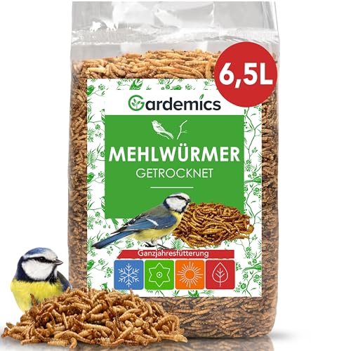 Gardemics Mehlwürmer getrocknet 1kg - 6,5 L - Premium Insektenfutter für Vögel, Fische, Schildkröten, Nager, Igel, Reptilien, Vogelfutter Mehlwürmer getrocknet