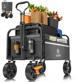 KESSER® Bollerwagen faltbar Handwagen Transportkarre max. 150kg Tragkraft & 360° PVC-Reifen Gerätewagen inkl. 2 Netztaschen, Seitentasche & Abdeckung Transportwagen Gartenanhänger ohne Dach, Anthrazit