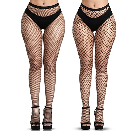 YOGINGO 2 PCS Netzstrumpfhose Schwarz, Fishnet Stockings Strümpfe Strumpfhosen Netzstrümpfe Hohe Taille Fischernetz Strumpfhosen für Damen (2 pcs)