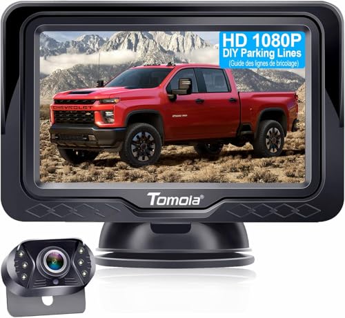 Rückfahrkamera Leicht Einzurichten Plug-Play: Farbe Klares Bild Nachtsicht DIY-Leitfäden HD 1080P Keine Verzögerung Auto Rückfahrkamera mit 4.3" LCD Monitor IP69 Wasserdicht für LKW/SUV Tomoia T1