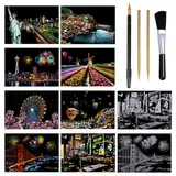 8 Blatt Kratzbilder Set A4 Kratzmalerei Scratch Art DIY Bastelsets Für Erwachsene Kinder Mit 4 Werkzeugen Regenbogen Malerei Nachtsicht Scratchboard Rainbow Painting Magic Rainbow Kratzpapier
