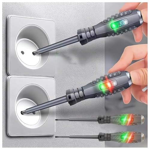 Spannungsprüfer Schraubendreher, 2-in-1-Schraubendreher mit Starkem Drehmoment und Magnet, Phasenprüfer Schraubendreher, Stromprüfer Schraubendreher zur Erkennung von Gleichstromkreisen (2PCS) (A)