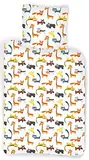 BrandMac ApS Bettwäsche Tiere für Babys oder Kleinkinder – Bettbezug 100 x 135 cm + Kissenbezug 40 x 60 cm, Katze, Hund, Kuh, Nilpferd ...