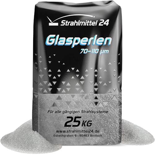 25 KG GLASPERLEN STRAHLMASTER STRAHLMITTEL 70-110 µm STRAHLGUT GLASPERLEN SANDSTRAHLEN MICROGLASPERLEN