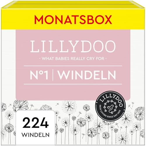 LILLYDOO hautfreundliche Windeln Größe 1 (2-5 kg), Monatsbox (224 Windeln) (FSC-Mix)