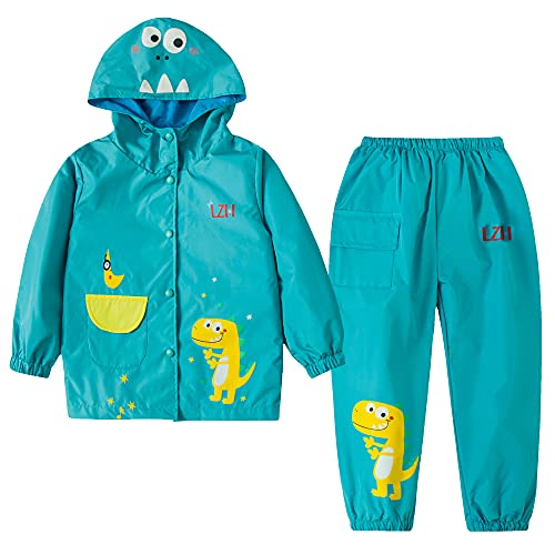 LZH Jungen Regenmantel Kinder Wasserdichte Mit Kapuze Mädchen, Jacke Hosen Anzug Lightweight 2 Stück Sets, Unisex Größe 110/2-3 Jahre, Blau