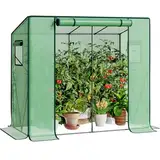 LARMNEE Tomaten Gewächshaus, Foliengewächshaus, Tomatengewächshaus Balkon, Tomatenhaus Stabil, 200 x 77,5 x 170 cm, mit PE Gitterfolie und Fernster, Schrägdach, Garten, Grün EGN30GH02G3