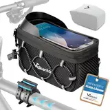 Valkental® Fahrrad Rahmentasche [Innovativer Adapter] Wasserfeste Oberrohrtasche mit Schnellspanner für MTP, Ebike & Rennrad - 1,8 Liter – Fahrradtasche Rahmen Handy – Handytasche mit sensibler Folie