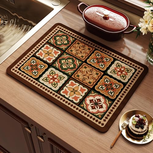Diatomaceous Erde, Washable Non Slip Place Mat, Washable Non Slip Place Mat, Geschirrtrocknermatte, Kaffeemaschine Rutschfeste Unterlage unter Kaffeemaschine Geschirr Drainer (fugu,50 cm x 60 cm)