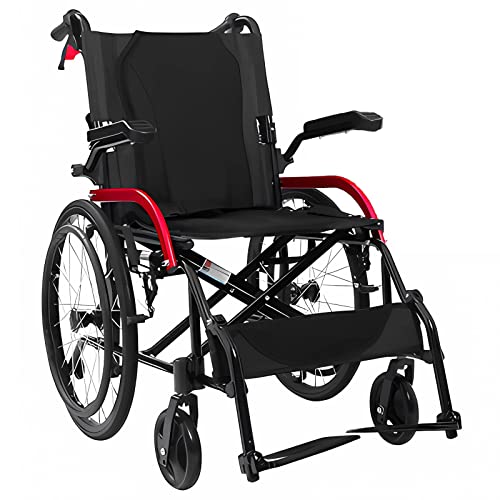 Bueuwe Rollstuhl Faltbar Leicht Aluminium Aktivrollstuhl, Rollstühle mit Selbstantrieb, Ultraleicht Reiserollstuhl für die Wohnung und Unterwegs, Drehbare Armlehnen, Sitzbreite 46 cm, 11 kg,Schwarz