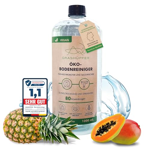 GRASHÜPFER® Wischroboter Reinigungsmittel - Öko-Bodenreiniger 1000 ml Konzentrat für mind. 80 Anwendungen "Tropischer Früchte Duft" I kompatibel mit allen Wisch- und Saugrobotern