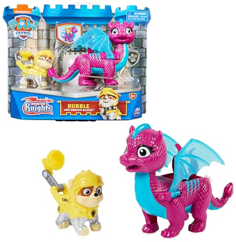 Paw Patrol, Rescue Knights Rubble und Dragon Blizzie Actionfiguren-Set, Spielzeug geeignet für Kinder ab 3 Jahren