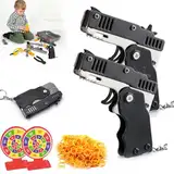 Mini Gummibandpistole Aus Metall,Spielzeug Pistole Kinder,Gummibandpistole Spielzeug,Faltbare Handgefertigte Spielzeugpistole,Klappbare Gummiband Pistolen Spielzeuge+120gummibandm,Schwarz,2pcs