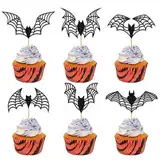 ALEGRE 24 Stück Fledermaus Tortendeko Halloween Muffin Deko,Glitzer Fledermaus Deko Kuchen,Halloween Fledermaus Cupcake Topper,Schwarz Kuchendeko für Halloween Party Deko